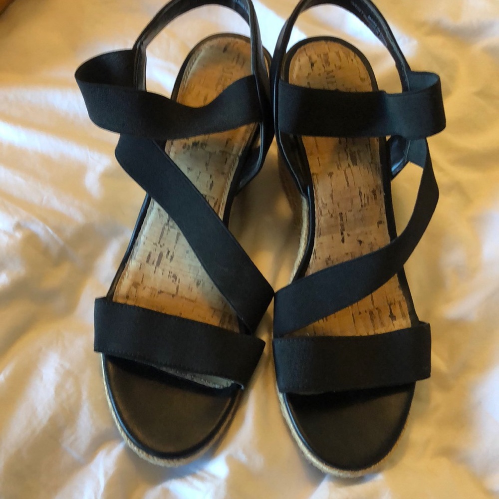 Black strappy stretchy espadrilles. Worn a few times. Merona brand. Size 9.5